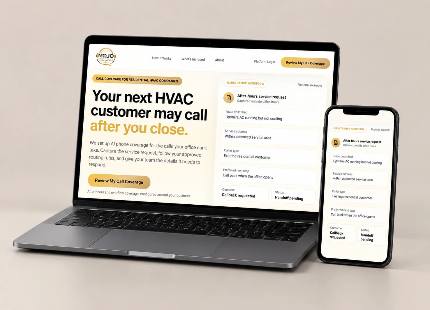 Innovative Mojo website shown on laptop and phone