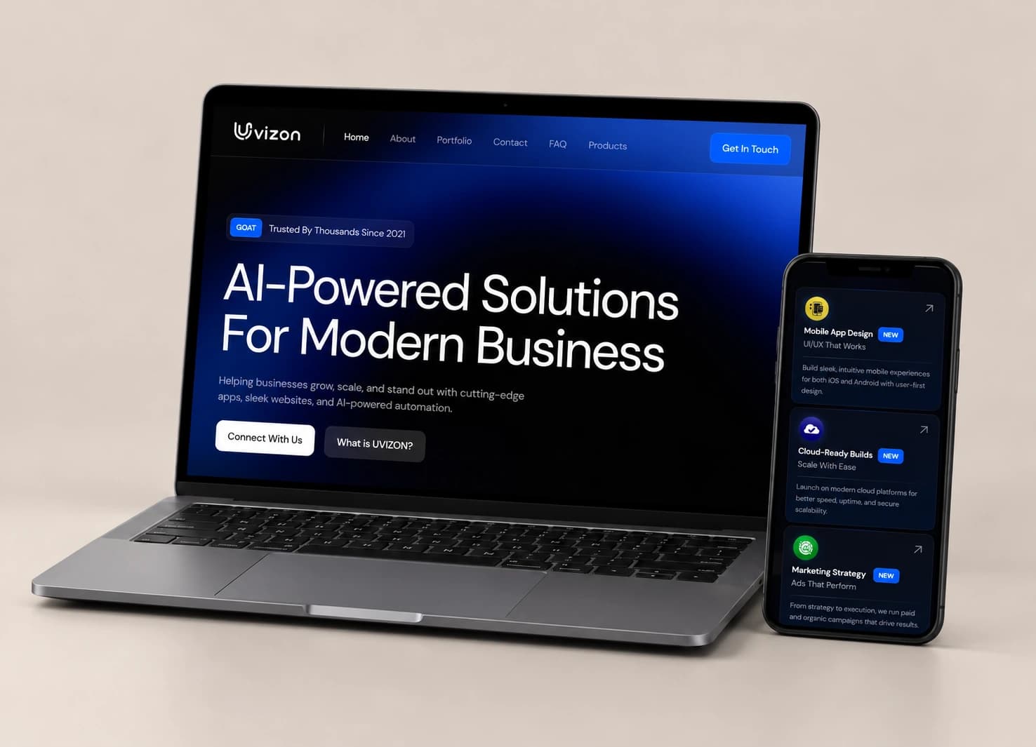 Uvizon website shown on laptop and phone